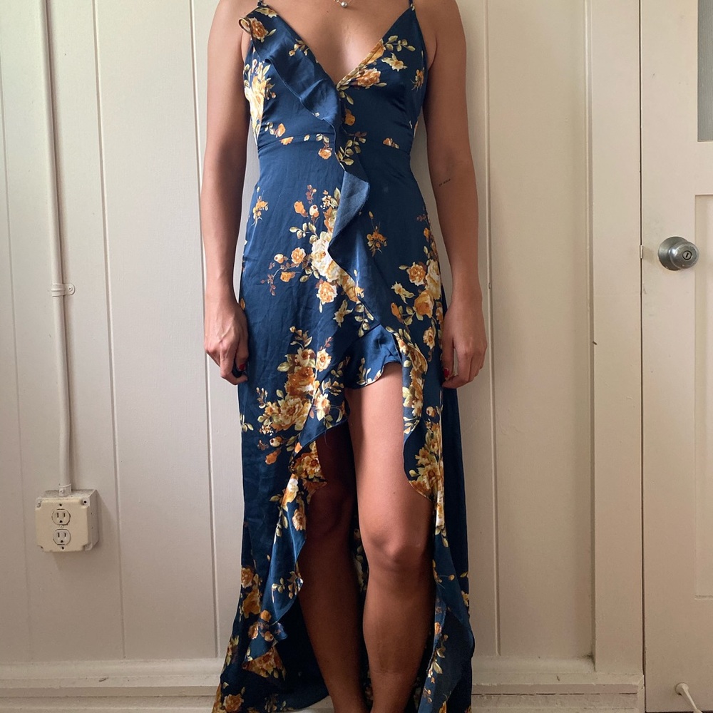 Vici Satin Floral Ruffle Dress